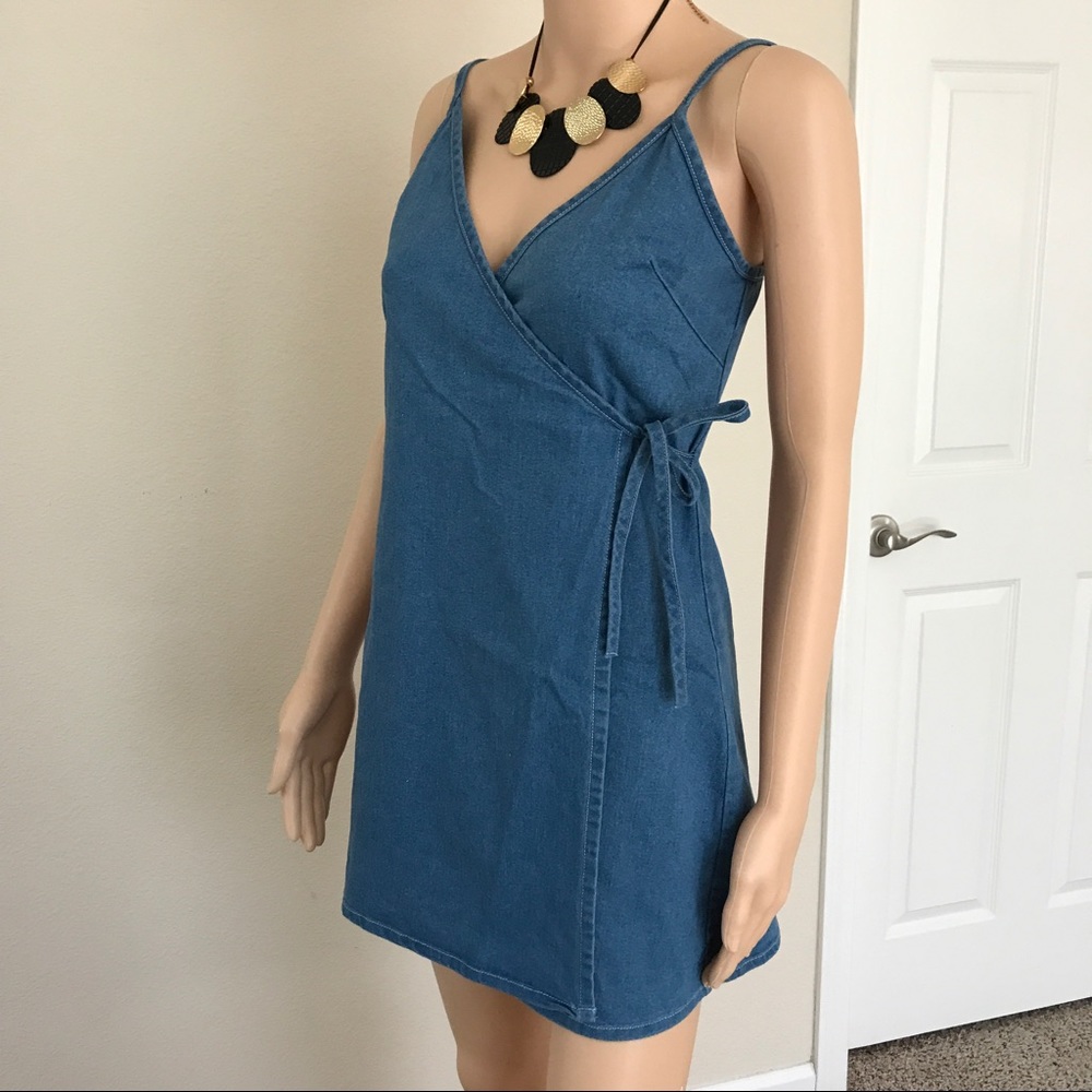 Flare Denim Wrap-around Dress
